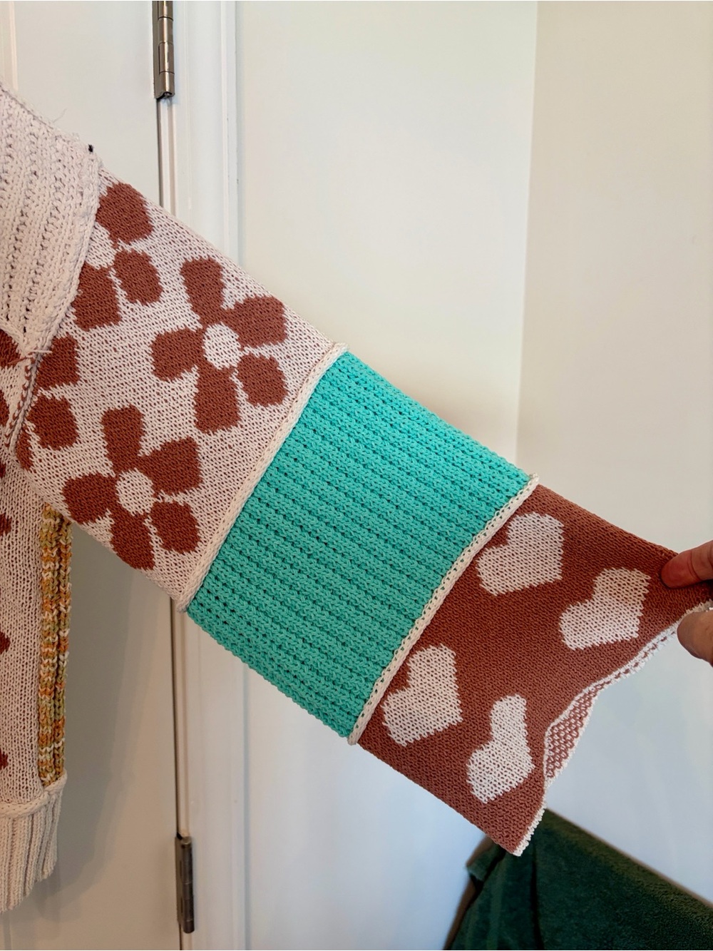 POL Colorblock Knit Hoodie Cardigan - Cream, Brown & Teal - Picture 4 of 7